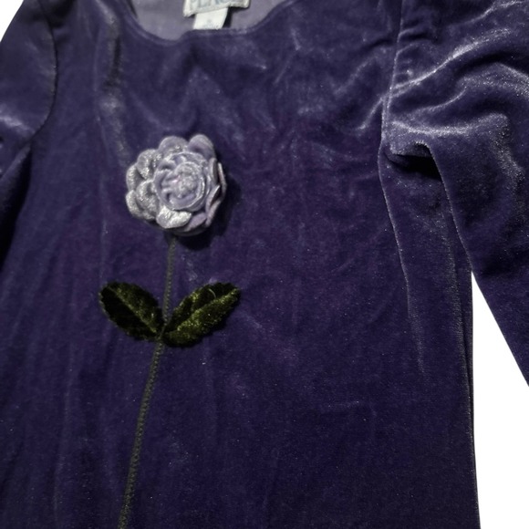 Vintage Girls Dress 5 Childrens Place Purple Velvet Long Sleeve Rose Applique - Picture 3 of 5